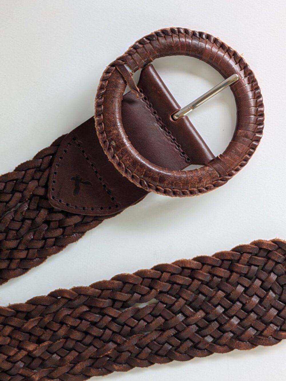 American Eagle Womens Brown Leather Wide Woven Braided Belt Size S/M S to M
